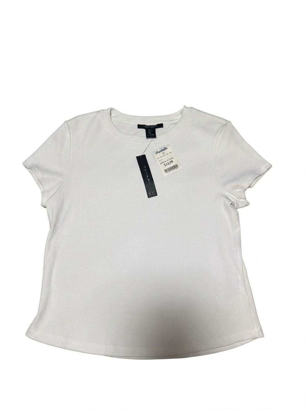 Tahari White Short-Sleeve Crewneck Top